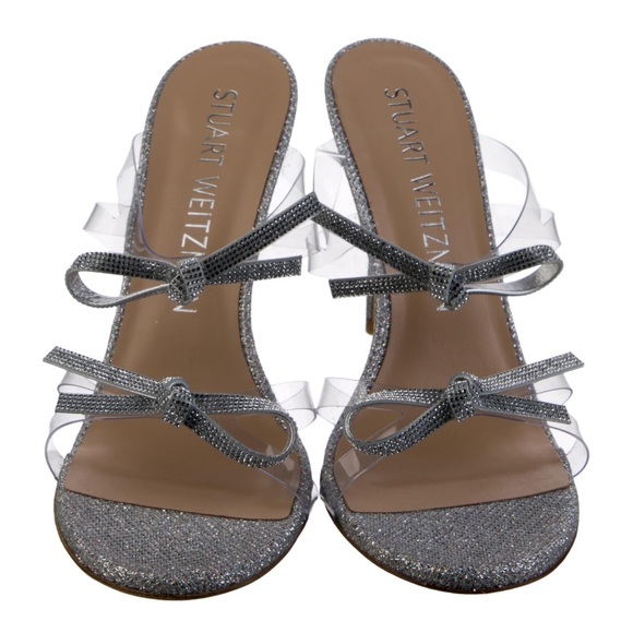 Stuart Weitzman Bow 100 Silver Mules Size 9 - Picture 8 of 9